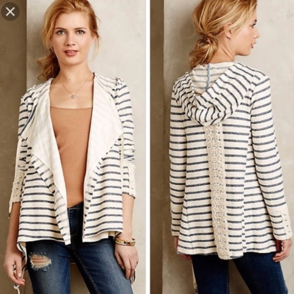 Anthropologie Tops - Saturday Sunday striped hooded crochet cardigan